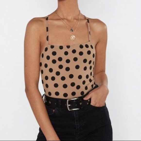 Nasty Gal Tops - Ribbed Polka Dot Square Neck Bodysuit